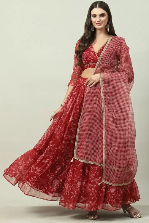 Red Art Silk Lehenga Set