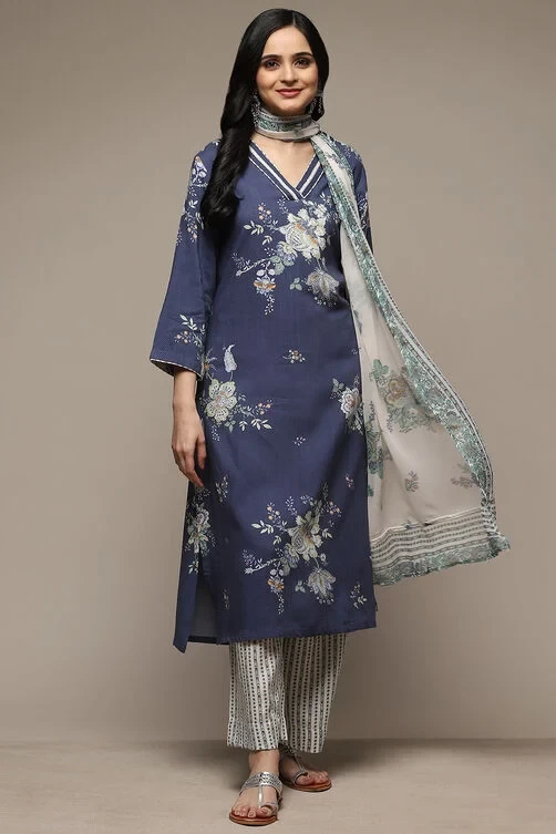 Indigo Rayon Straight Kurta Palazzo Suit Set